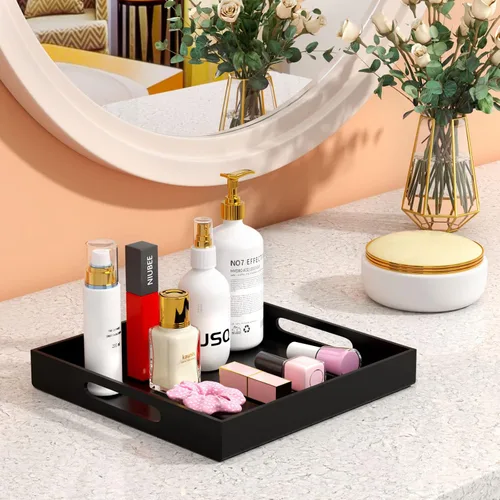 Miniatura 6 de NIUBEE Bandeja acrílica para servir de 12 x 12 pulgadas -a prueba de derrames- bandeja organizadora decorativa para mesa de café otomana y encimera