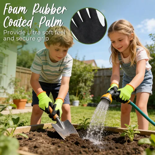 Miniatura 2 de HANDLANDY 3 pares de guantes de jardinería para niños sin látex, guantes de jardín para niños y niñas con revestimiento de nitrilo para niñas y Verde