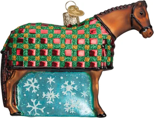 Old World Christmas - Adorno de caballo con copo de nieve de vidrio soplado para árbol de Navidad, decoración festiva hecha a mano, colección de