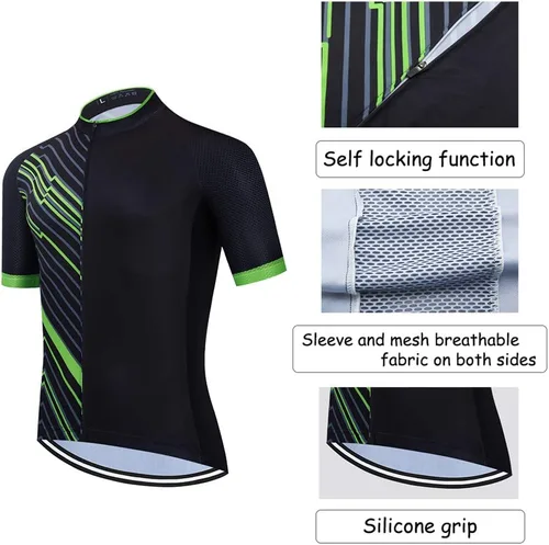 Miniatura 3 de Pohoopo Maillot de ciclismo para hombre, manga corta, cremallera completa, transpirable, de secado rápido