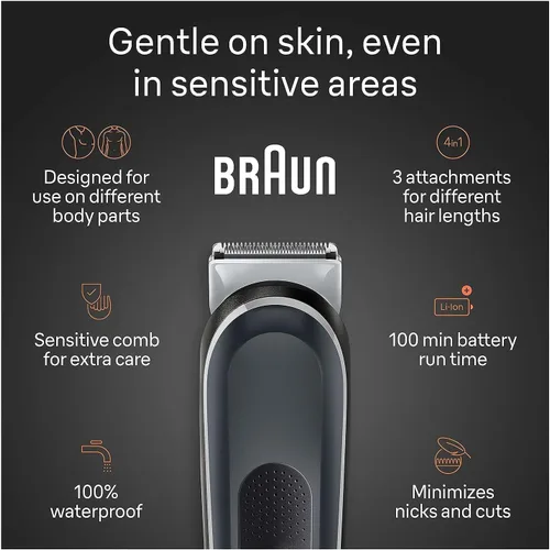 Miniatura 4 de Braun Body Groomer 5 para hombre, BG5340, herramienta de mapeo, tecnología SkinShield, peine sensible, hoja de metal afilada de por vida, peluquería