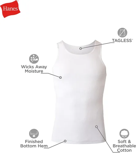 Miniatura 6 de Hanes Mens Ribbed Tank, Cotton Undershirt Tank, 6-Pack