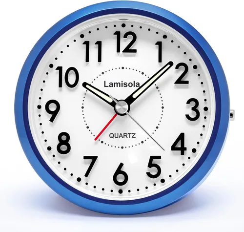 Miniatura 11 de Lamisola Reloj de escritorio pequeño, funciona con pilas, reloj despertador analógico compacto para dormitorio, oficina en casa, baño, cocina