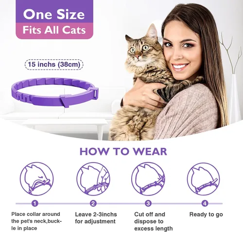 Miniatura 6 de Paquete de 3 collares calmantes eficientes para aliviar la ansiedad, feromonas del estrés, relajantes, cómodos, ajustables para gatos pequeños