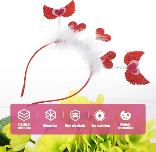 Miniatura 4 de LUOZZY Valentine Headband Red Heart Headband Valentine Angel Wing Heart-Shaped Headpieces Valentines Day Hair Accessories
