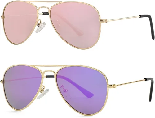 Miniatura 154 de Gleyemor Lentes de sol polarizados estilo aviador para niños y niñas, jóvenes, adolescentes, dos tamaños de 1.969 in y 2.047 in