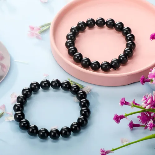 Miniatura 3 de Hicarer 2 pulseras de shungita negras con cuentas de shungita, piedras elásticas de cristal, joyería energética, poderoso defensor espiritual