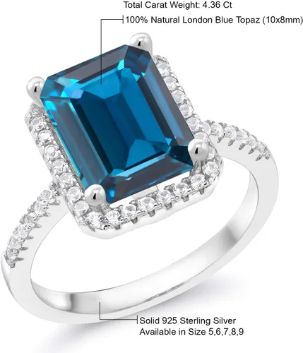 Miniatura 5 de Gem Stone King Anillo de compromiso de plata de ley 925 con piedra natal Corte esmeralda de 0.394 x 0.315 in Anillo de compromiso de boda