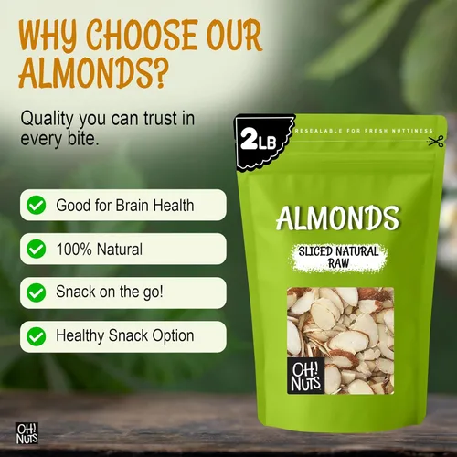 Miniatura 7 de Oh! Nuts Almendras naturales en rodajas – crudas – 100% naturales – 2 libras – Rebanadas de almendras altas en proteínas – Empaquetadas en bolsa