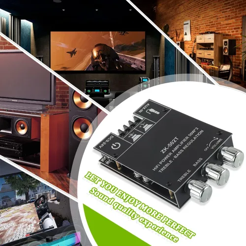 Miniatura 7 de Placa de amplificador Bluetooth de 50W+50W con control de agudos y graves, chips TPA3116D2, DC 9-24V, entradas BT y AUX, amplificador estéreo de 2.0