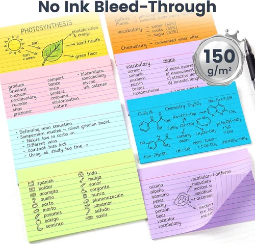 Miniatura 3 de Koogel Tarjetas de índice de 3 x 5, 272 unidades, tarjetas flash a rayas de colores para estudiar, 34 paquetes de 8, tarjetas de notas forradas