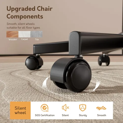 Miniatura 9 de Silla de escritorio sin brazos de cuero marrón, cojín ergonómico suave, altura ajustable, balanceo, oficina en casa