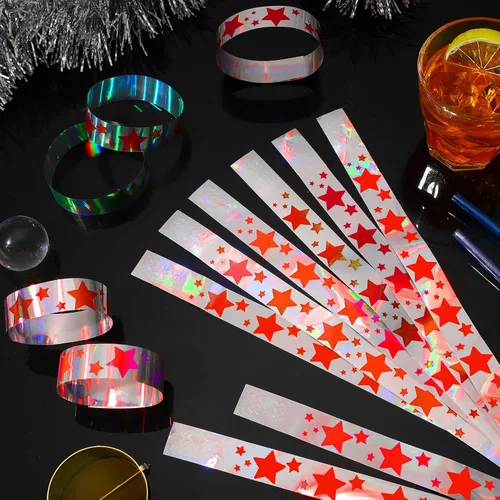 Miniatura 6 de Glenmal 500 pulseras para eventos, pulseras patrióticas de neón con estrellas patrióticas, para eventos a granel, de plástico, impermeables