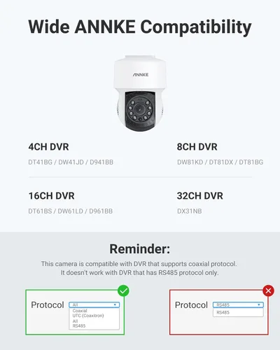 Miniatura 7 de ANNKE DVR de vigilancia con cable H.265+ 8CH de 5MP Lite y 4X 1080p AHD Cámara CCTV PT para exteriores con giro de 350° e inclinación de 90°