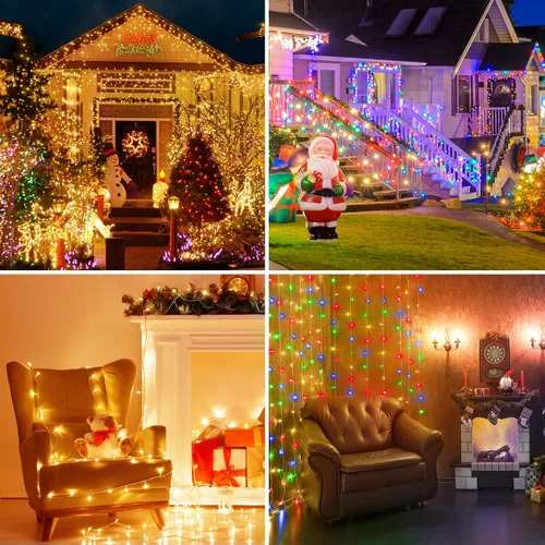 Miniatura 9 de KNONEW 720 luces LED de Navidad de 337 pies para exteriores, luces de cadena de alambre transparente que cambian de color con 11 modos
