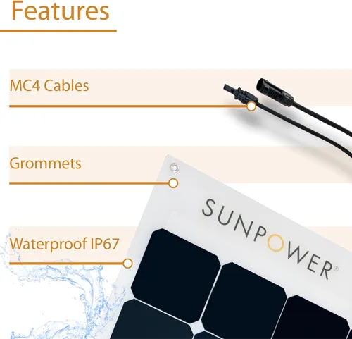 Miniatura 5 de ExpertPower Kit solar: panel flexible SunPower de 100 W, batería AGM SLA de 12 V 20 AH, controlador de 10 A y cables, bricolaje fuera de la red