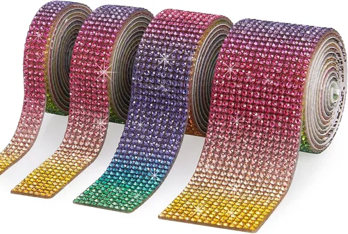 Miniatura 11 de 4 rollos de cinta de cristal de diamantes de imitación autoadhesiva, calcomanía de decoración brillante con diamantes de imitación de 0.079 pulgadas