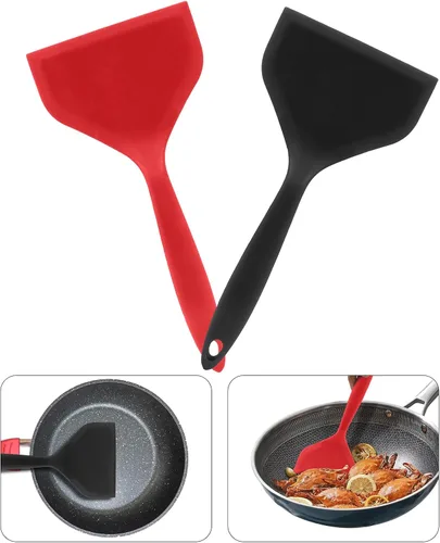 Miniatura 5 de 2 espátulas Wok de gel de sílice, espátula ancha para panqueques, antiadherente, resistente al calor, con mango corto para cocinar, hornear y freír