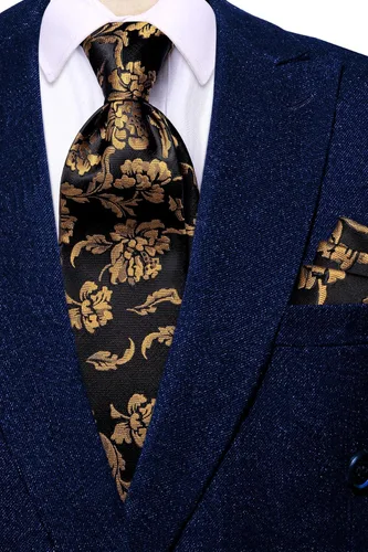 Miniatura 238 de Hi-Tie Corbata clásica de cachemira para hombre con pañuelo y gemelos a cuadros