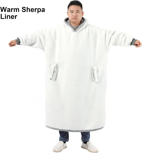 Miniatura 3 de Manta larga y cálida Sherpa con capucha y mangas de franela suave de gran tamaño para adultos de 47 pulgadas (negro)