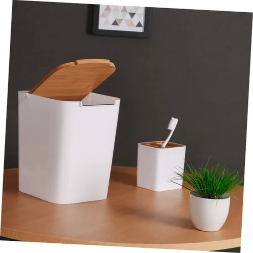 Miniatura 9 de Bote de basura de plástico moderno con tapa tipo prensa para baño y cocina, diseño compacto con capacidad