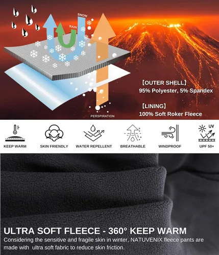 Miniatura 5 de NATUVENIX Snow Pants Men Ski Pants Men Water Resistant Hiking Pants for Men Fleece Lined Tactical Work Snowboard Pants