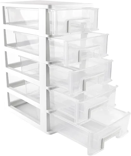 Miniatura 9 de Caja organizadora de cajones de plástico de 3 niveles para escritorio, cosméticos, joyas, suministros de oficina, organización del hogar