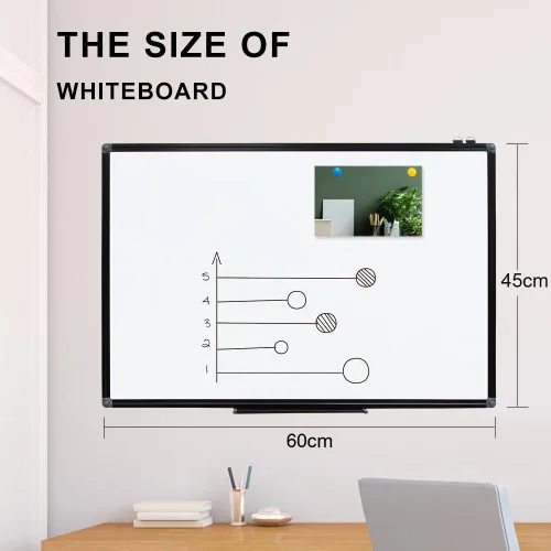 Miniatura 2 de Pizarra blanca de borrado en seco – Pizarra blanca magnética colgante de 24 x 18 pulgadas para pared con marco de aluminio negro para el hogar