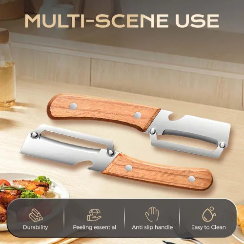 Miniatura 2 de Pelador de verduras multifuncional para cocina, pelador de acero inoxidable 2026, pelador de mango de madera duradero, herramienta de pelado afilada