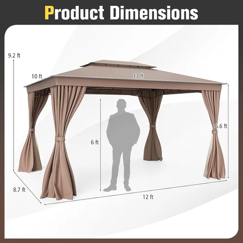 Miniatura 5 de Tangkula Cenador exterior de 10 x 13 pies, kiosco de metal para patio con malla y cortinas de privacidad, marco de metal resistente, ventilación