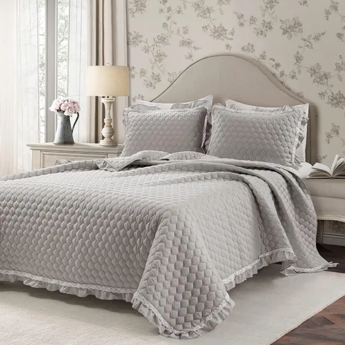 Miniatura 8 de Lush Decor Ella Colcha de Encaje con Volantes, Juego de 3 Piezas, Queen, Blanco - Bonito Juego de Cama - Ropa de Cama Queen - Ropa de Cama Blanca