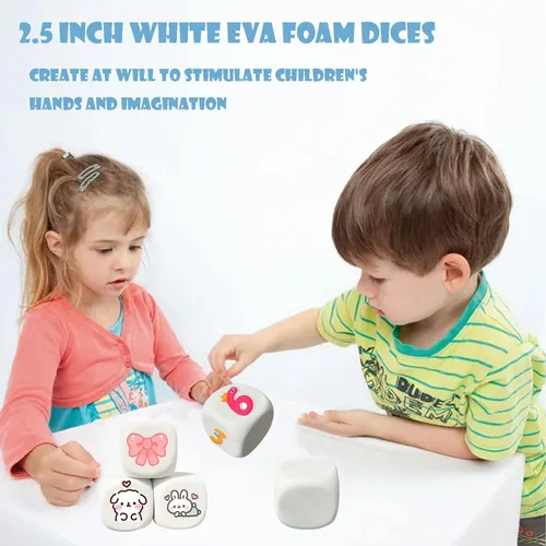 Miniatura 6 de Dados de espuma EVA blanca de 2.5 pulgadas para grafiti infantil, bloques de construcción, pintura creativa, suministros de fiesta, 12
