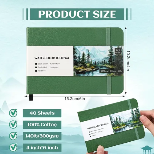 Miniatura 2 de 40 hojas de cuaderno de acuarela 4x6 pulgadas, papel de acuarela de 140 lb/300 GSM para bocetos de acuarela, papel de acuarela prensado en frío