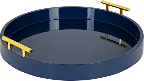 Miniatura 12 de Kate and Laurel Lipton - Bandeja decorativa redonda moderna de madera, 18 pulgadas de diámetro, marrón rústico y negro, bandeja decorativa