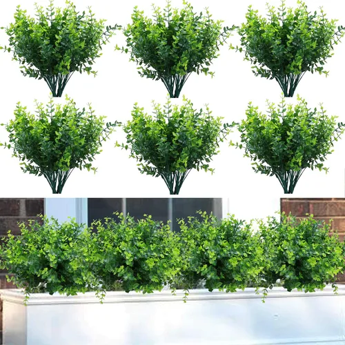 summer flower Paquete de 10 tallos de boj artificiales para exteriores que no se decoloran bajo el sol, plantas de plástico de imitación de follaje