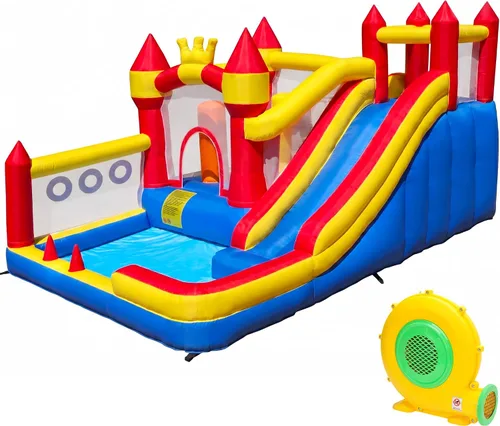 Liaakrr Casa de rebote 8 en 1 para niños, casa inflable con tobogán, pared de escalada, hoyo de pelota, obstáculos, trampolín y aro de baloncesto,