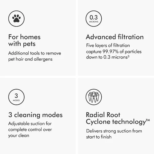 Miniatura 5 de Dyson Ball Animal 3 Aspiradora vertical extra, con cable, 290 AW, cabezal limpiador de barra de motor para todos los pisos, 3 modos de succión