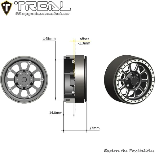 Miniatura 4 de Treal 1.9 Ruedas Beadlock de aluminio CNC para crawler RC de alta resistencia, juego de 4 piezas - para 1:10 TRX-4 Axial SCX10 II SCX10 III (Azul)