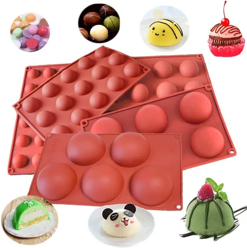 Miniatura 6 de Molde de silicona semicircular, media esfera para chocolate, caramelos y gomitas, juego de utensilios para hornear y decorar pasteles, cúpulas