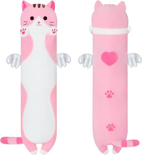Miniatura 8 de Almohada de gato de felpa suave, almohada larga de juguete de animal de peluche para gatito, regalo para niños, novia (50CM, negro)
