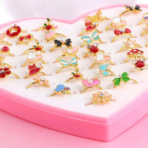 Miniatura 2 de Leadigol 36 anillos de joyería para niña, ajustables, sin duplicación, anillos ajustables en caja, juego de anillos de joyería con vitrina
