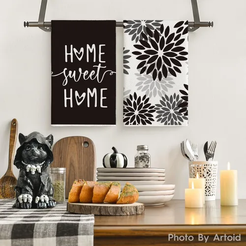 Miniatura 2 de Artoid Mode Toallas de Cocina Rayas Negras Home Sweet Home Boho Halloween Toallas de Platos, 18x26 Pulgadas Toallas de Mano de Decoración