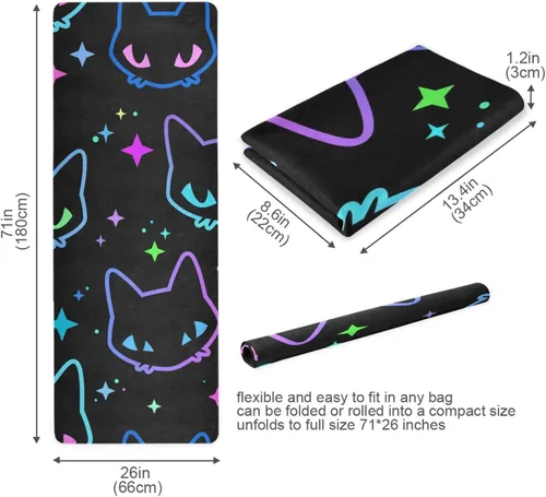 Miniatura 2 de Cute Chubby Frog Yoga Mat, 71 x 26 Inch Non-slip Yoga Mats Folding Travel Exercise Mat Indoor Outdoor Gym Pilates with Storage Bag for Women Men a04