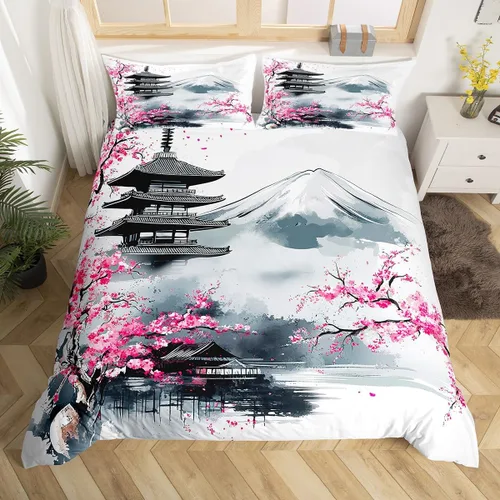 Miniatura 27 de Feelyou Juego de ropa de cama con patrón de sushi, funda de edredón de estilo japonés para niños, niñas, adolescentes, funda de edredón con temática