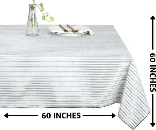 Miniatura 4 de Folkulture Mantel o manteles para mesas cuadradas de 60 x 60 pulgadas, mantel bohemio 100% algodón para mesa de granja, decoraciones de mesa azules