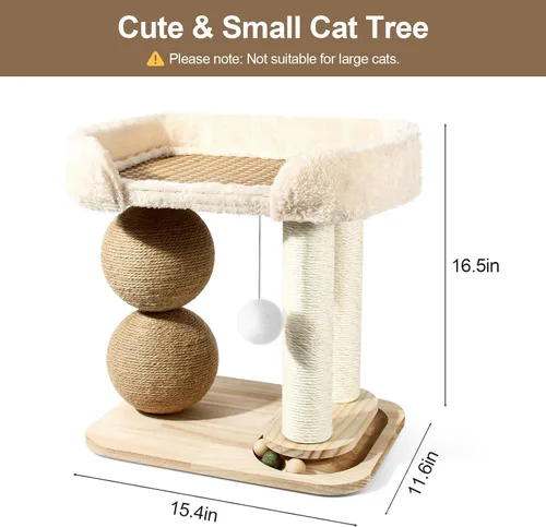 Miniatura 2 de Árbol pequeño para gatos de interior, torre de árbol para gatos con rascador de sisal para gatos, torre para gatos 5 en 1 con bola de juguete