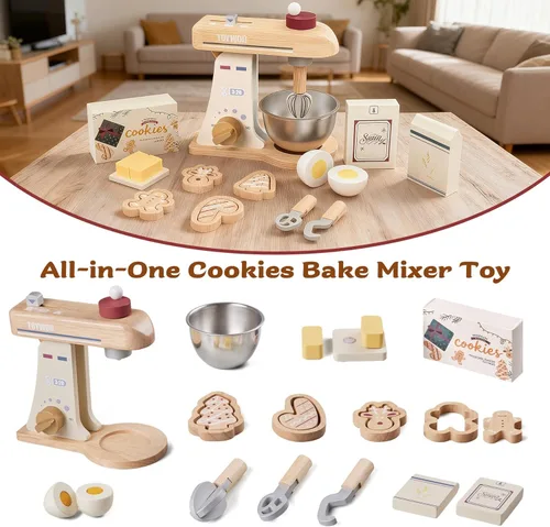Miniatura 5 de Mezclador de juguete de madera para cocina de juego de niños Accesorios de cocina de juguete Juego de comida de madera con batidor, batidores Play