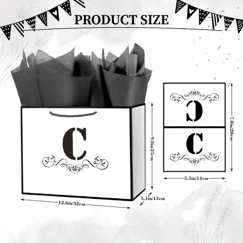 Miniatura 2 de ysmile Bolsa de regalo de letras con papel de envoltura para hombres y mujeres, bolsa de papel grande de 12 pulgadas de color blanco y negro