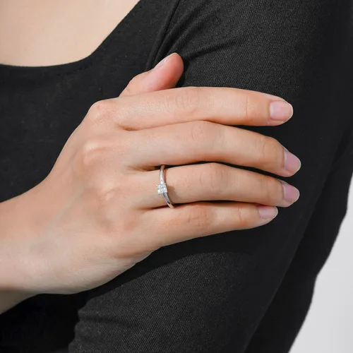 Miniatura 2 de Tienda Collection Platinum or Gold plated Sterling Silver Princess-Cut Solitaire Ring made with Infinite Elements Cubic Zirconia