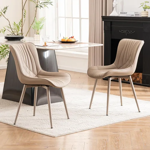 Miniatura 8 de YOUTASTE Juego de 2 sillas de comedor tapizadas modernas, sillas de cocina de piel sintética caqui, sillas decorativas sin brazos de mediados